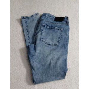 DTLA Brand Mens 36 Straight Distressed Light Blue Wash Jeans Stretch Size 36x30